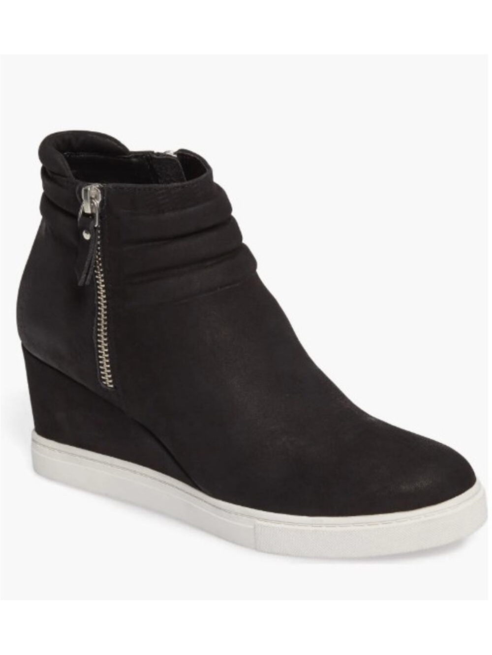Women's Black Wedge Ankle Sneaker Boot with Side Zip